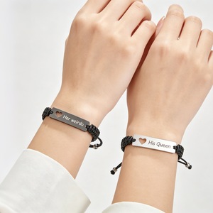Custom Woven <b>Bracelet</b> Stainless Steel Tag Heart Engraving Personalized <b>Couple</b> Gift Valentine's Day Anniversary Unisex Jewelry - Product Image 2