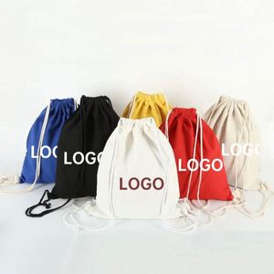 Customized Logo Recycled Natural Canvas Cotton Drawstring <b>Bag</b> - Product Image 1