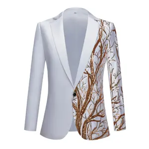 2024 Fashion Shawl Lapel Slim Fit Wedding Groom Suit Jackets Men Singer Host Stage Sequins Blazers Embroidery Shiny Party Blazer