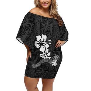 Robes mini-ponchos décontractées pour femmes, à imprimé tribal polynésien samoan personnalisé, à épaules dénudées, style aile, moulante, très vendues - Product Image 1