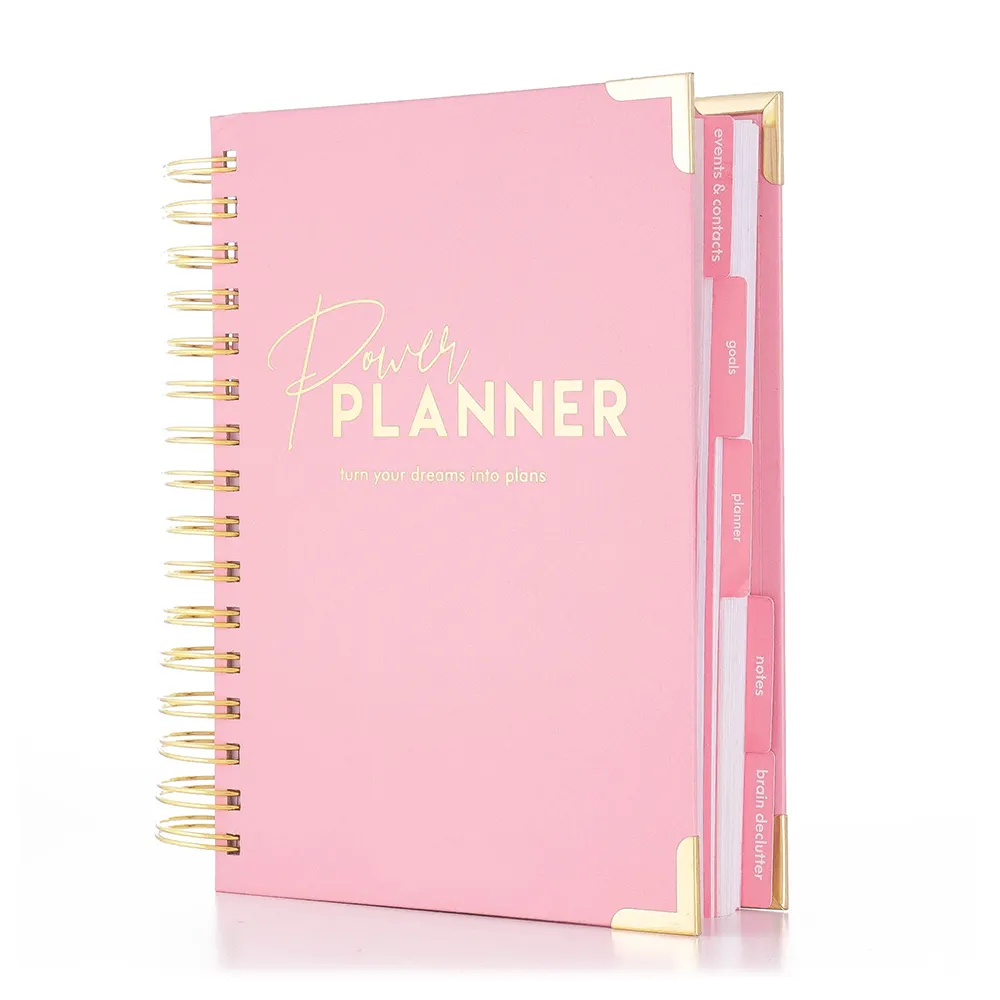 Agenda planificadora personalizada A5, planificador semanal con espiral rosa, portería de exposición