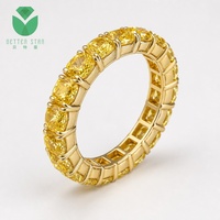 Bague d'éternité en or jaune 18 carats avec diamants jaunes fantaisie de laboratoire taille coussin, cercle complet, certifiée IGI, style classique, pour mariage