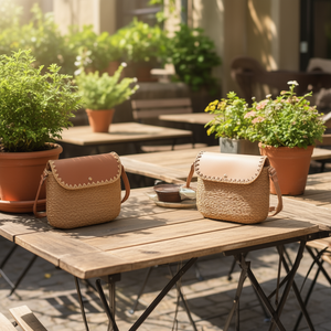 Sac bandoulière Angelina en faux raphia avec rabat 25x25x6cm, sac à main pour femme, style décontracté printemps-été - Product Image 5