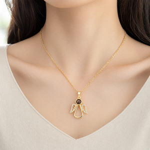 Collier Pendentif <span class=keywords><strong>Ange</strong></span> à Projection, Plaqué Or, Ailes en Zircon, Photo Cachée, Charme Commémoratif <span class=keywords><strong>Gardien</strong></span>, Cadeau pour Femme - Product Image 1
