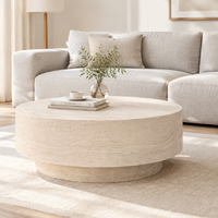 Table basse moderne en travertin rond, forme tambour, pour salon
