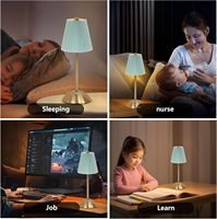 Lampe de table LED sans fil TSINYE en métal avec variateur d'intensité, batterie rechargeable intégrée, 3 niveaux de luminosité, lampe de chevet pour patio et chambre à coucher