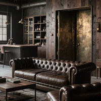 Ensemble canapé et table de bar de style américain antique rétro vintage pour salon à cigares, avec chaise individuelle personnalisable en PU