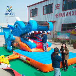 Grand toboggan <span class=keywords><strong>gonflable</strong></span> en forme de crocodile bleu, <span class=keywords><strong>jeu</strong></span> d'obstacles, équipement de parc d'attractions pour la location de fêtes - Product Image 2