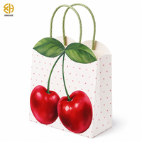 Petits sacs en papier cerise à poignée, lot de 8, bord ondulé, thème fruits, pour fête d'anniversaire, emballage personnalisé pour rouge à lèvres/bijoux/desserts cuits