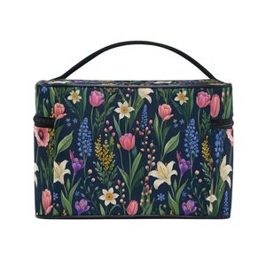 Travel Toiletry <b>Bag</b> for Women, Large Capacity Dark Flower Makeup Organizer with Zipper Pockets, Portable Wash Pouch - Product Image 5