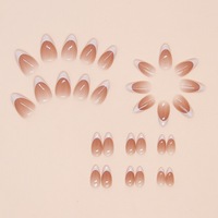 Faux ongles pré-dessinés, style français minimaliste, amovibles, courts, en forme d'amande, autocollants pour ongles, importés