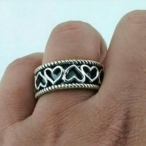 Anillo Antiestrés Hecho a Mano, Anillo Giratorio de Meditación, Plata de Ley 925, Regalo Unisex con Corazón, Sin Piedras, Alivio de la Ansiedad y el Estrés - Product Image 1