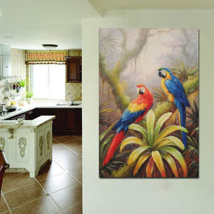 <span class=keywords><strong>Peinture</strong></span> à l'<span class=keywords><strong>huile</strong></span> originale d'oiseau <span class=keywords><strong>perroquet</strong></span>, 100 % peinte à la main, sur toile, taille personnalisée, pour décoration intérieure - Product Image 2