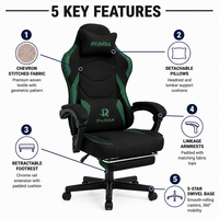 Chaise de jeu ergonomique en tissu inclinable avec repose-pieds rétractable, coussin lombaire réglable, hauteur réglable, rotation à 360 degrés