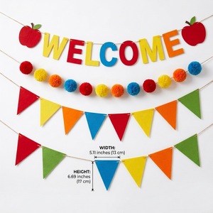 Bandera de Fieltro con Forma de Manzana para el Regreso a Clases, Juego de Banderas con la Frase 'Bienvenidos de Nuevo a la Escuela' - Product Image 4