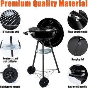 17 Inch Wheels Kettle BBQ Premium Luxurious Modern Iron Charcoal Grill for Outdoor Camping Party Home Use - Product Image 3