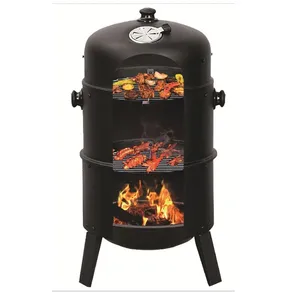 2024 Outdoor Commercial Portable Offest Charcoal BBQ Grill Smoker Machine/Camping Three Layer Black Smoke Barbecue Oven