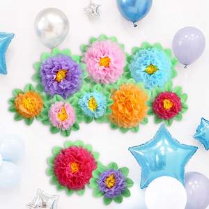 Venta al por mayor de papel flor bola hoja <span class=keywords><strong>estambre</strong></span> papel flor <span class=keywords><strong>POM</strong></span> bola nupcial fiesta pared Fondo decoraciones papel tisú pompones - Product Image 4