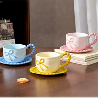 Nouvelle Tasse à Café en Porcelaine Peinte à la Main de Style Classique de Haute Qualité avec Soucoupe 350ml Motif Dessin Animé Boîte Cadeau Micro-ondes