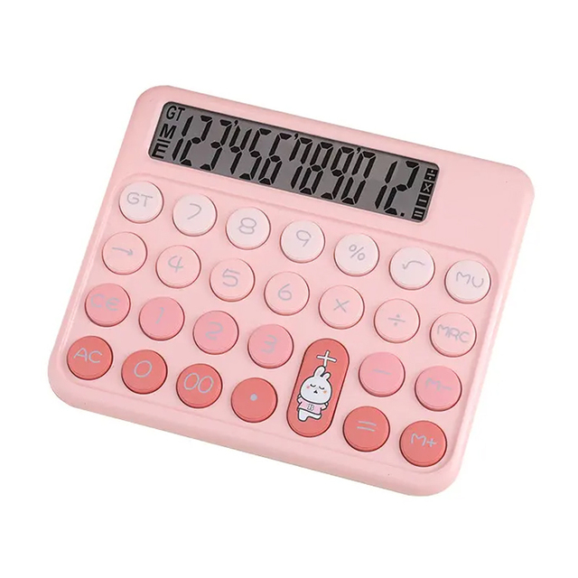 2025 Custom 12-Digit Large LCD Display Pink Calculator with Cute Mechanical Switch for School and Office Use