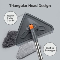Serpillère triangulaire multi-surfaces avec manche extensible en acier inoxydable, 2 en 1, chiffons de nettoyage pour les coins, les fenêtres, le verre et le sol
