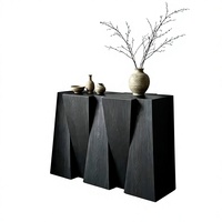 Table de porche en bois massif noir style Wabi-sabi, console de décoration moderne et simple à forme tridimensionnelle pour B&B et salon