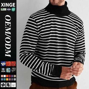 Suéter de Punto Personalizado con Logotipo Bordado, Diseño de Rayas, Manga Larga, Cuello Alto, Cálido, Informal, para Hombre, Invierno - Product Image 1