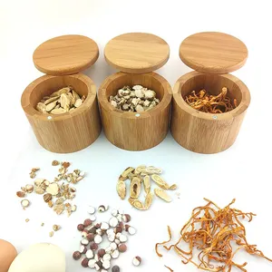 Barattolo di condimento in bambù scatola di sale con coperchio rotante ad aspirazione magnetica barattolo di spezie barattolo di sale di bambù barattolo di conservazione per condimenti da cucina