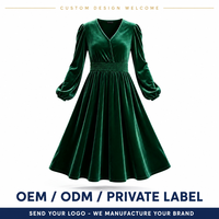 Robe midi décontractée en velours côtelé pour femme, col en V, taille haute, coupe trapèze, anti-plis, respirante, manches longues, confortable et élégante, pure.
