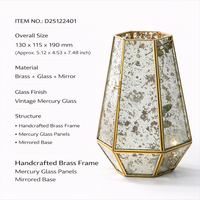 Lanterne de table géométrique en verre, style antique, avec miroir et métal laiton, pour bougie pilier en verre mercure