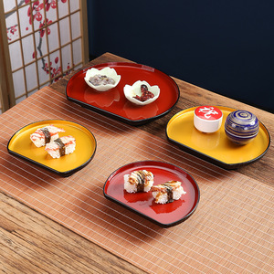 Japanese Style Oval <b>Plates</b> Red Yellow <b>Black</b> Sushi Dessert Snack Serving Hotel Restaurant Party Use - Product Image 1