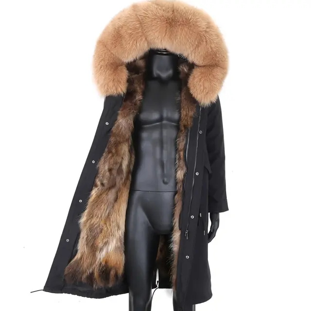 2023 Mùa Đông Người Đàn Ông Parkas Gấu Trúc Cổ Áo Lông Thú Bất Fox Fur Lót Có Thể Tháo Rời Thêm Dài Áo Khoác Mùa Đông Người Đàn Ông Cộng Với Kích Thước Bất Áo Khoác Lông Thú