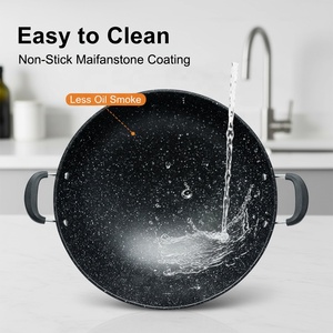 Wok <span class=keywords><strong>en</strong></span> fonte de 32 cm avec revêtement antiadhésif <span class=keywords><strong>en</strong></span> <span class=keywords><strong>pierre</strong></span> Maifan, double poignée, capacité de 18 L, pour cuisinière à gaz - Product Image 1