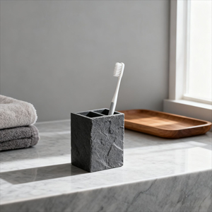Ensemble d'accessoires de salle de bain en résine à texture rugueuse, 5 pièces, effet <span class=keywords><strong>ardoise</strong></span> professionnel, ensemble d'organisateurs de salle de bain en résine, fabrication en usine - Product Image 5