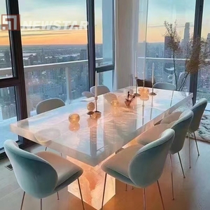 Tavolo da pranzo di design moderno Set di onice rosa Top in pietra naturale mobili Villa Hotel appartamento - Product Image 6
