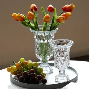 Bixuan Unique Wine Glass Shape Flower Arrangement Vase for Wedding Table Centerpiece Decoration Accent Crystal Glass Vases