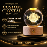 Veilleuse tactile rechargeable en forme de boule de cristal 3 couleurs, cadeau galaxie, ornement de bureau pour la maison, taille moyenne