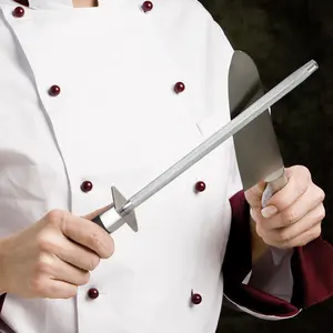 Afilador de cuchillos de acero al carbono, varilla de afilado profesional magnética de 12 pulgadas, color negro