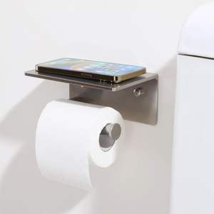 Portarrollos de Papel Higiénico Autoadhesivo de Aluminio Espacial Moderno con Repisa para Teléfono - Product Image 4