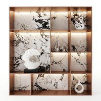 Étagère murale en acier inoxydable avec panneau en marbre rétroéclairé, éclairage LED, étagère de rangement murale pour salle de bain de luxe, décoration murale