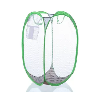 热的圆形底部网眼弹出式洗衣袋带方便携带手柄可折叠螺旋加强洗衣袋篮子