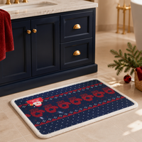 Tapis de bain de Noël en gros, aspect lin, tissé, absorbant, antidérapant en caoutchouc, bordure en peluche, vente en gros