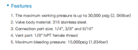 Válvula de Purga de Acero Inoxidable 316, 20000-30000 PSI, Compatible con Ácidos, Tipo Aguja, Unidireccional, Operación Manual, Puerto de 1/4, Alta Presión, 1 Año de Garantía