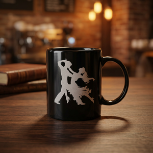 Taza de café de cerámica negra, taza de té de cerámica impresa, elegante taza negra, taza de cerámica con estampado, taza para té o café negro - Product Image 2
