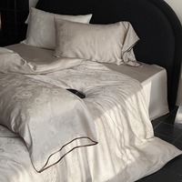 Ensemble de literie 60 pièces avec quatre éléments, housse de couette jacquard style été, ensemble de draps en soie glacée couleur nude