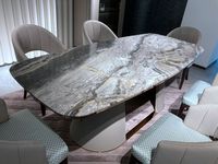 Table à manger en marbre de luxe rectangulaire pour 8 personnes, design moderne, taille personnalisable pour hôtels et ateliers