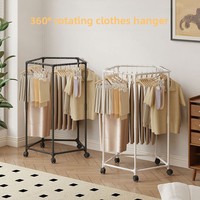 Multifonctionnel 360 °   Séchoir à linge pivotant portable, support hexagonal pour vêtements avec roulettes robustes