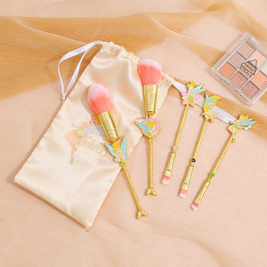 5pcs Set Kuas Makeup Vivid Tinker <span class=keywords><strong>Bell</strong></span> Kuas Makeup Emas Tinker <span class=keywords><strong>Bell</strong></span> yang Lucu Kuas Eyeshadow untuk Hadiah Anak Perempuan - Product Image 1