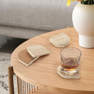 Posavasos de Mármol Travertino Natural de 13x10cm, Posavasos de Piedra Beige con Base de Corcho, Decoración Moderna para el Hogar con Protección UV DIY - Product Image 6