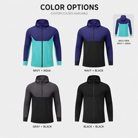 Veste de sport à capuche pour homme, blocs de couleur contrastés, fermeture éclair intégrale, 90 % nylon, 10 % élasthanne, respirante, coupe-vent, pour course à pied et fitness en extérieur